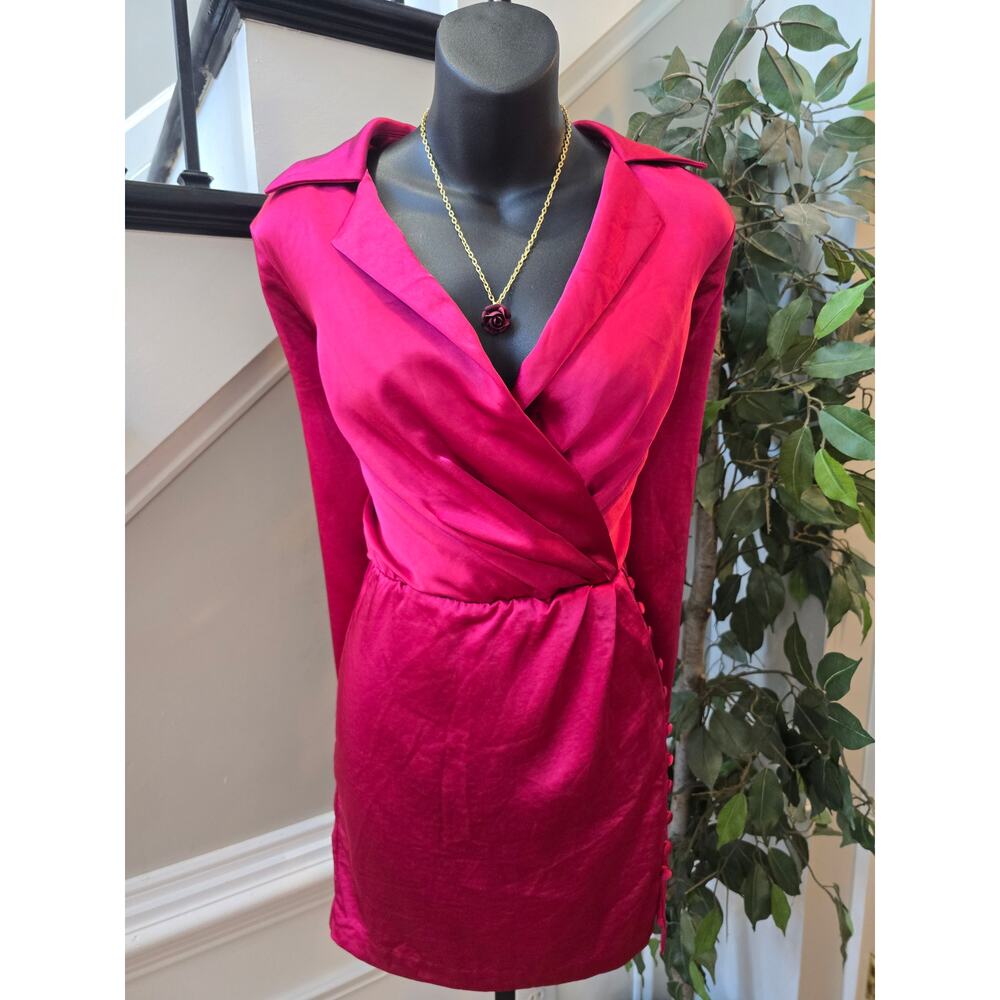 Endless Ross Mini Dress Women's Small Fuchsia Pink 100% Polyester Long Sleeves